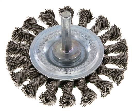 Round Brush 75x12 mm 6 mm Shaft Stainless Steel Wire 0.5 mm 18xBraided