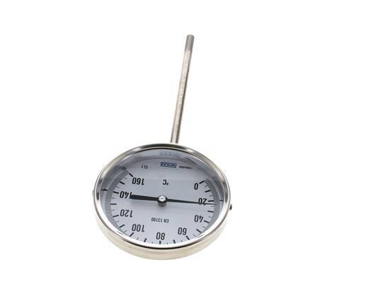 0 to +160°C Stainless Steel Bimetallic Thermometer 100mm Cabinet 160mm Stem Bottom