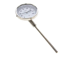 0 to +160°C Stainless Steel Bimetallic Thermometer 100mm Cabinet 160mm Stem Bottom