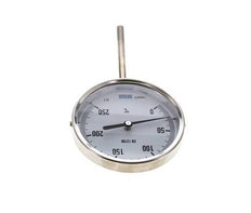 0 to +250°C Stainless Steel Bimetallic Thermometer 100mm Cabinet 100mm Stem Bottom