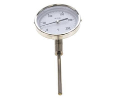 0 to +250°C Stainless Steel Bimetallic Thermometer 100mm Cabinet 100mm Stem Bottom