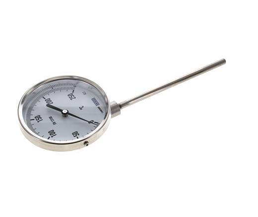 0 to +250°C Stainless Steel Bimetallic Thermometer 100mm Cabinet 160mm Stem Bottom