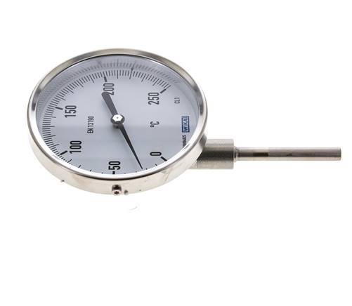 0 to +250°C Stainless Steel Bimetallic Thermometer 100mm Cabinet 63mm Stem Bottom
