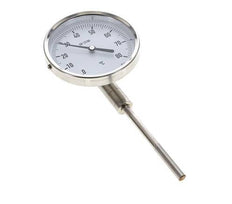 0 to +80°C Stainless Steel Bimetallic Thermometer 100mm Cabinet 100mm Stem Bottom