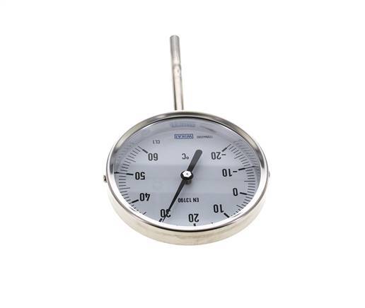 0 to +80°C Stainless Steel Bimetallic Thermometer 100mm Cabinet 160mm Stem Bottom