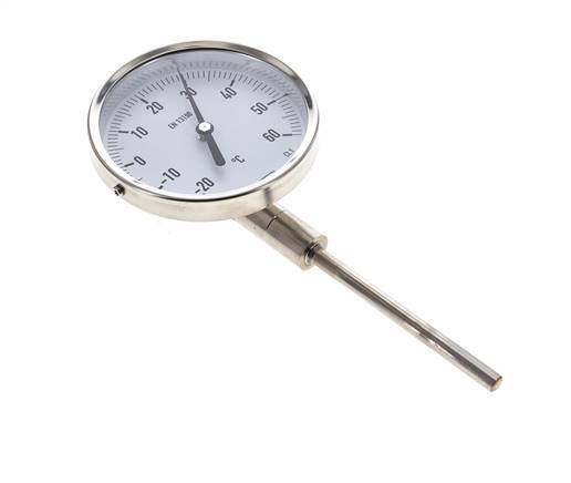0 to +80°C Stainless Steel Bimetallic Thermometer 100mm Cabinet 160mm Stem Bottom