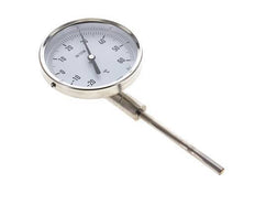 0 to +80°C Stainless Steel Bimetallic Thermometer 100mm Cabinet 160mm Stem Bottom