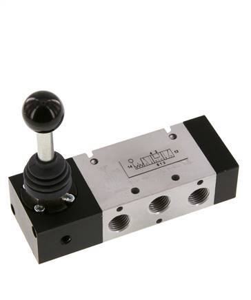 5/3 G1/4'' Pressure Center Hand Lever Valve Detent -0.95-10bar/-13.2-140psi