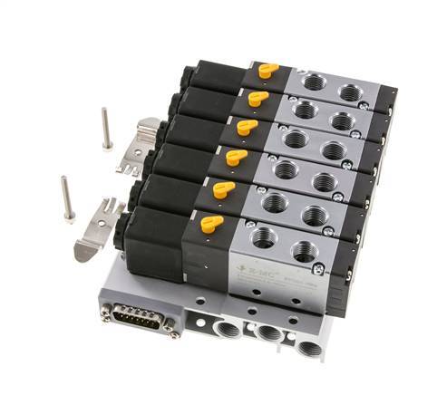 G1/4'' 6x Pneumatic Valve Terminal 24V DC 1.5-8bar/21.0-112psi Multi-pole E.MC