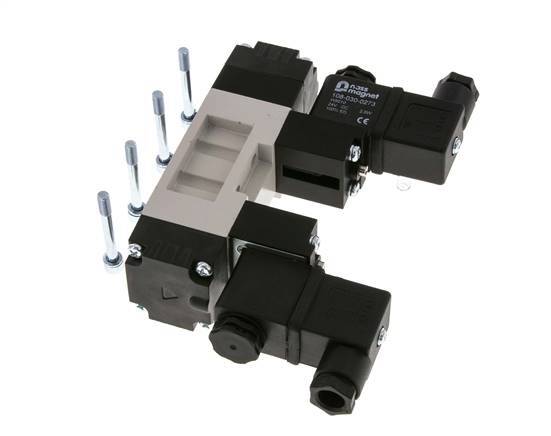 5/3 ISO 5599-1 Exhaust Center Solenoid Valve 12V DC 2-10bar/28-140psi YPC