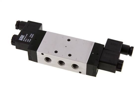5/3 G1/4'' Pressure Center Solenoid Valve 12V DC 3-10bar/42-140psi Airtec