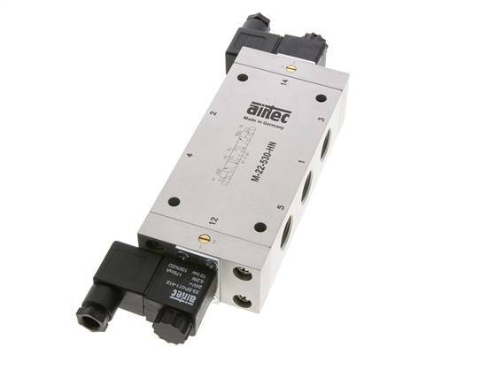 5/3 G1/2'' Center Closed Solenoid Valve 12V DC 3-10bar/42-140psi Airtec