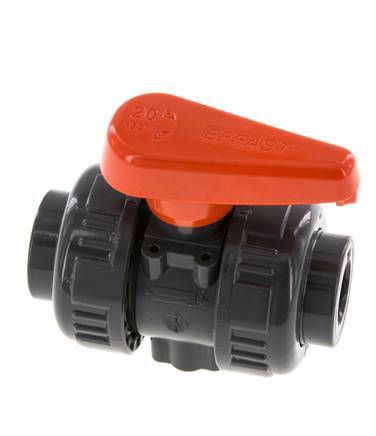 PVC 2-way Ball Valve True Union 16 mm Socket FKM