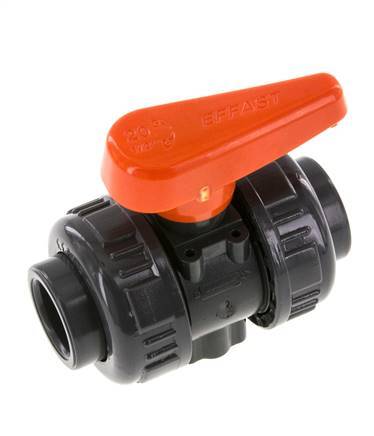 PVC 2-way Ball Valve True Union 20 mm Socket EPDM