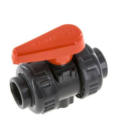 PVC 2-way Ball Valve True Union 20 mm Socket FKM