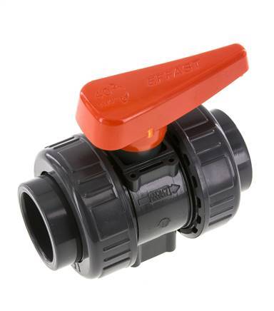 PVC 2-way Ball Valve True Union 40 mm Socket EPDM