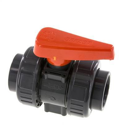 PVC 2-way Ball Valve True Union 40 mm Socket EPDM