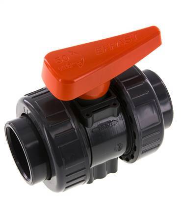 PVC 2-way Ball Valve True Union 50 mm Socket EPDM
