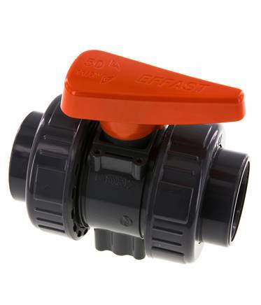 PVC 2-way Ball Valve True Union 50 mm Socket EPDM
