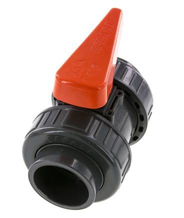 PVC 2-way Ball Valve True Union 50 mm Socket FKM