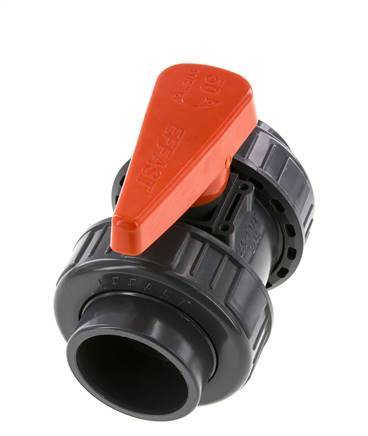 PVC 2-way Ball Valve True Union 50 mm Socket FKM