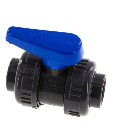PVC 2-way Ball Valve True Union 20 mm Socket EPDM