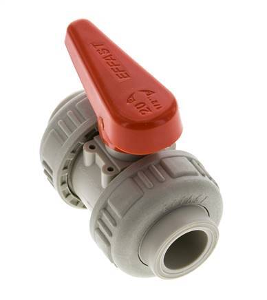 PP-H 2-way Ball Valve True Union 20 mm FKM