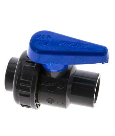PVC 2-way Ball Valve Single Union 20 mm Socket EPDM