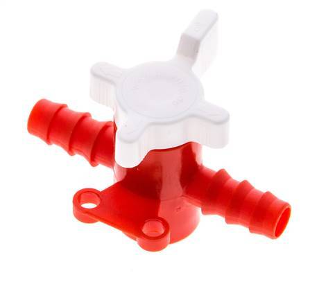 PVDF 2-way Ball Valve 1/4'' (6 mm) Hose Barbs