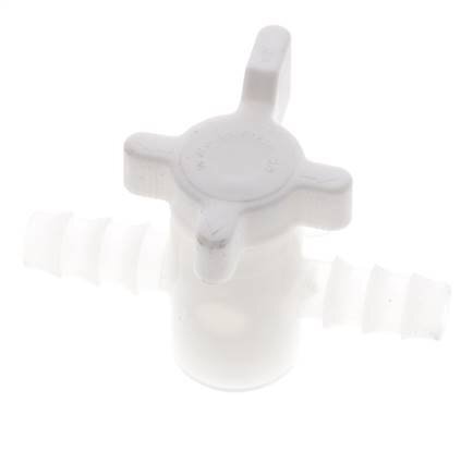 PVDF 2-way Ball Valve 3/8'' (9 mm) Hose Barbs
