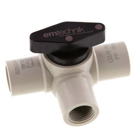 PP 3-way Ball Valve G 3/8'' FKM Vacuum