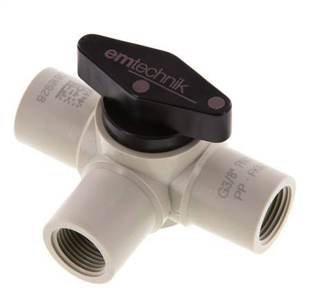 PP 3-way Ball Valve G 3/8'' FKM Vacuum