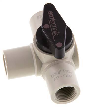PP 3-way Ball Valve G 3/8'' FKM Vacuum