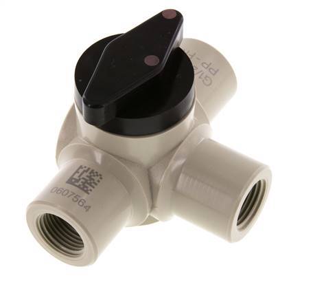 PP 3-way Ball Valve G 1/2'' FKM Vacuum