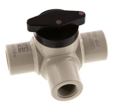 PP 3-way Ball Valve G 1/2'' FKM Vacuum