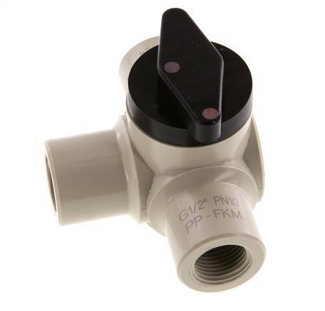 PP 3-way Ball Valve G 1/2'' FKM Vacuum