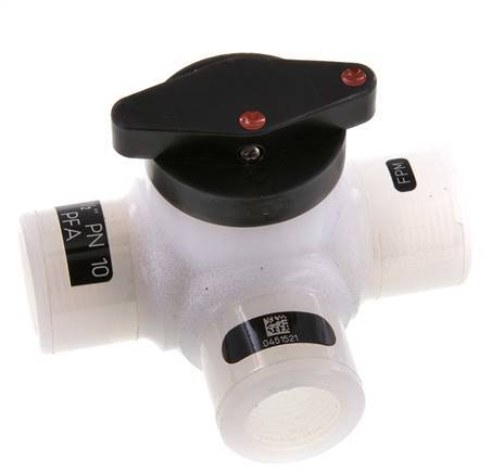 PFA 3-way Ball Valve G 1/2'' FKM Vacuum